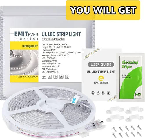 Vista 7 de EMITEVER Tira de luces LED para exteriores, impermeable, IP67, 24 V CC, luz de cinta LED, blanco neutro 4000 K, UL 2.9 W/ft, 240 lúmenes/pies, 16.4