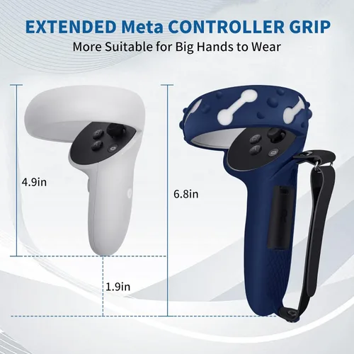 Vista 2 de Controller Grips Cover for MetaOculus Quest 2,Anti-Throw Strap with Battery Opening,Extended Controller Grips Covers Suitable for Large Hands(Blue)