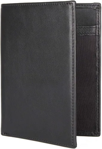 Vista 9 de Polare - Cartera de viaje de piel con bloqueo RFID para hombres y mujeres, Negro -, Cartera con bloqueo RFID
