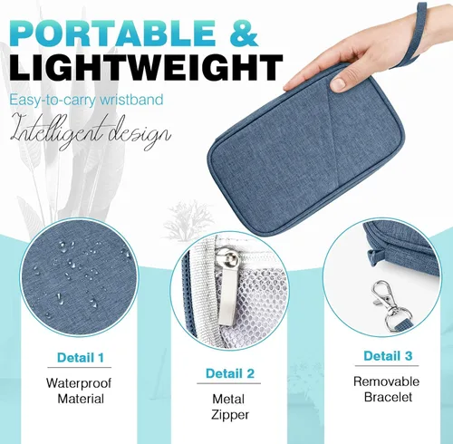 Vista 6 de Cartera de pasaporte para la familia con RFID, organizador de documentos de viaje, impermeable para mujeres, billetera de pasaporte portátil