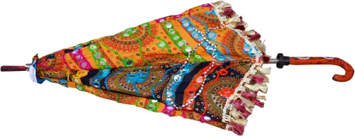 Vista 2 de Marusthali Paraguas antiguos de Rajasthani bordado diseñador paraguas de algodón