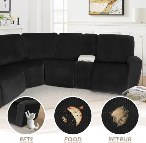 Vista 216 de Arfntevss Fundas de sofá seccional reclinable de terciopelo, Funda de sofá seccional de esquina para sofá reclinable, Funda elástica suave