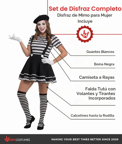 Vista 2 de fun shack Disfraz de Mime para mujer, circo, disfraces de Halloween