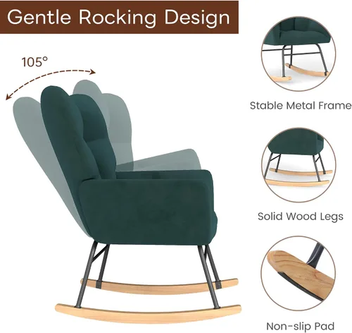Vista 3 de Silla Mecedora para Guardería, Mecedoras para Guardería, Silla Mecedora para Bebé, Mecedora Deslizante, Diseño de Seguridad Anti-Volcado, Capacidad
