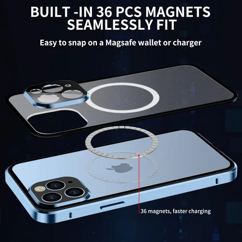 Vista 6 de Funda para iPhone 13 Pro, compatible con Magsafe funda de protección de cuerpo completo de 360 grados, parachoques magnético de metal de atracción +