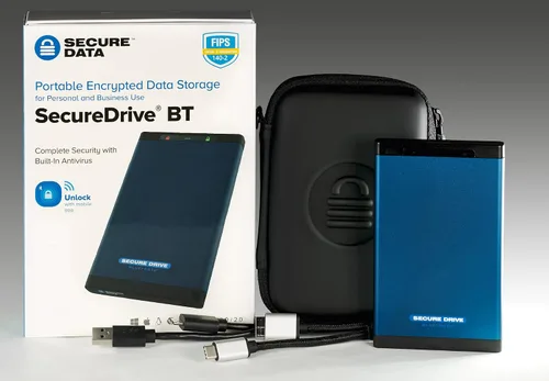 Vista 3 de SecureData SecureDrive BT 1TB Hardware Encriptado USB 3.0 Ext Drive FIPS 140-2 Nivel 3 Desbloqueo a través de la aplicación de teléfono compatible