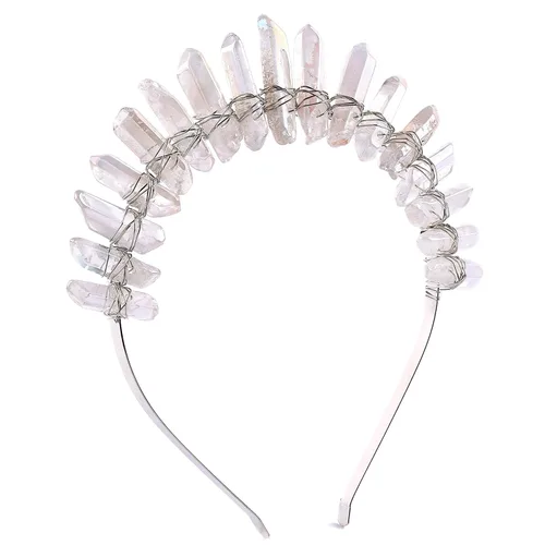 Vista 17 de Bubbmi Diadema de tiara negra de cristal crudo, cuarzo natural, luna, diosa, bruja, moda, banda para el pelo para fiesta de cosplay Wiccan