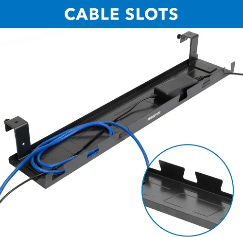 Vista 5 de Mount-It! Bandeja de gestión de cables para debajo del escritorio, bandeja de cables de acero resistente de 23 pulgadas y cesta de cables