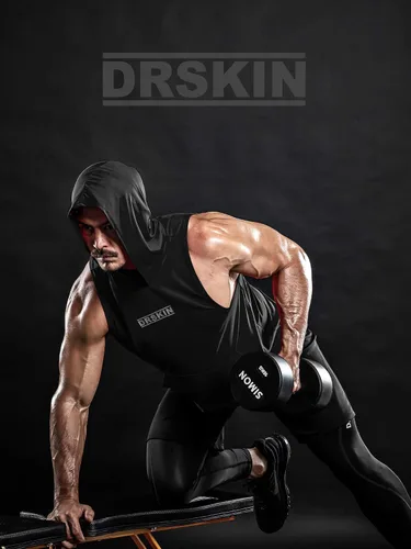 Vista 3 de DRSKIN 2 or 1 Pack Men's Hooded Tank Tops Bodybuilding Muscle Cut Off T Shirt Sleeveless Gym Training Hoodies Workout Dry