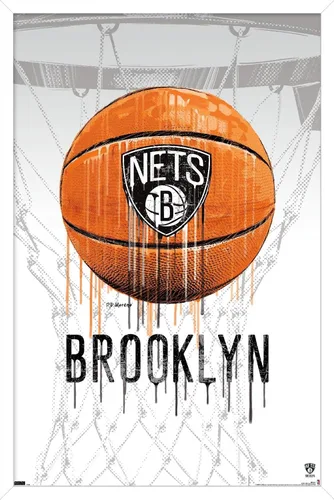 Vista 13 de Trends International NBA Brooklyn Nets - Póster de pared Drip Basketball 21, 14.725 x 22.375 pulgadas, versión enmarcada de madera de granero