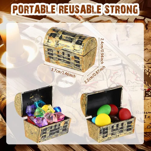 Vista 3 de HooLing 150 piezas de mini cofre del tesoro pirata, pequeños cofres del tesoro de plástico, caja de almacenamiento de colección de joyas piratas