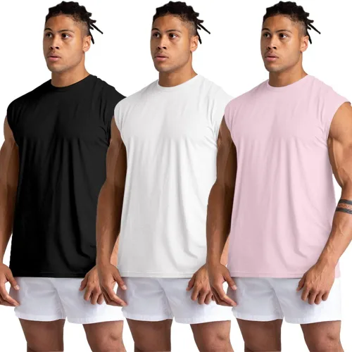 Vista 3 de Holure Paquete de 3 camisetas sin mangas de gimnasio para hombre camisetas deportivas sin mangas para entrenamiento muscular camisetas