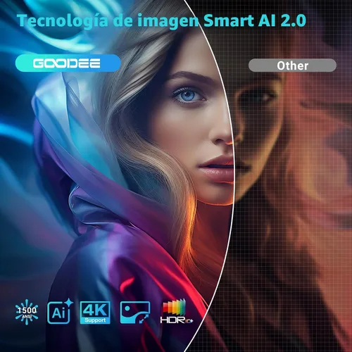 Vista 6 de [Google TV/control de voz] Proyector inteligente GooDee 4K UHD con WiFi y Bluetooth, proyector de películas portátil aplicable a Prime Video