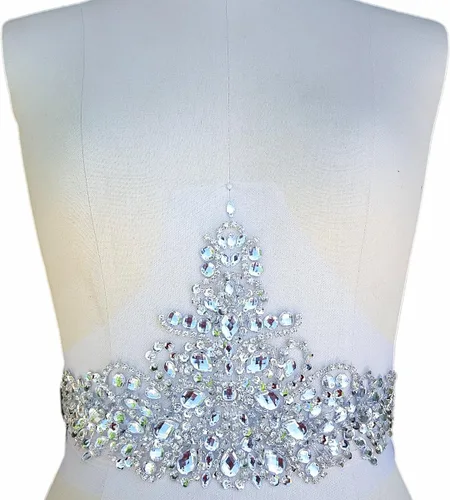 Vista 9 de Exquisitos parches de cristal brillantes hechos a mano de color AB para coser con piedras y lentejuelas para vestidos de novia, accesorios manuales