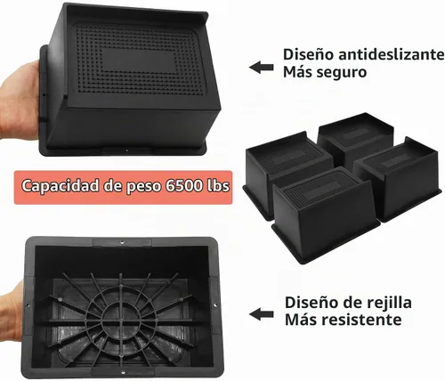 Vista 4 de Elevadores de cama de 4 pulgadas, resistentes, de gran tamaño, paquete de 4 Negro-4 Pack