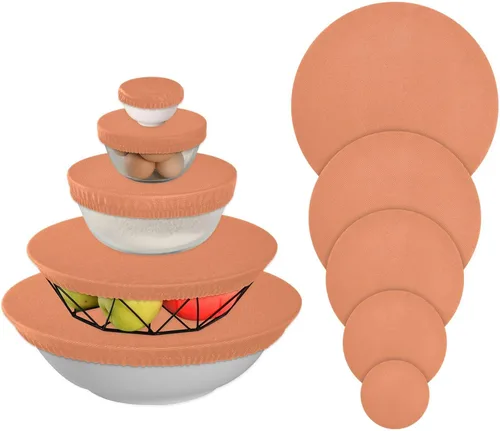 Vista 10 de 5 fundas elásticas reutilizables para cuencos de almacenamiento de alimentos, tapas de tela elástica con 5 tamaños diferentes, resistentes al calor
