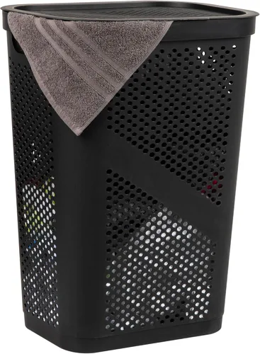 Vista 20 de Mind Reader Cesto delgado para ropa sucia con tapa, 60 L, diseño cónico para baños, armarios, plástico, juego de 2, color negro