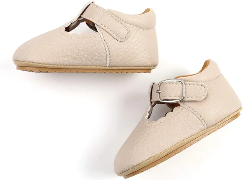Vista 5 de SOFMUO Zapatos deportivos de cuero con cordones para bebés, niños y niñas, suela de goma suave, mocasines Oxford para recién nacidos