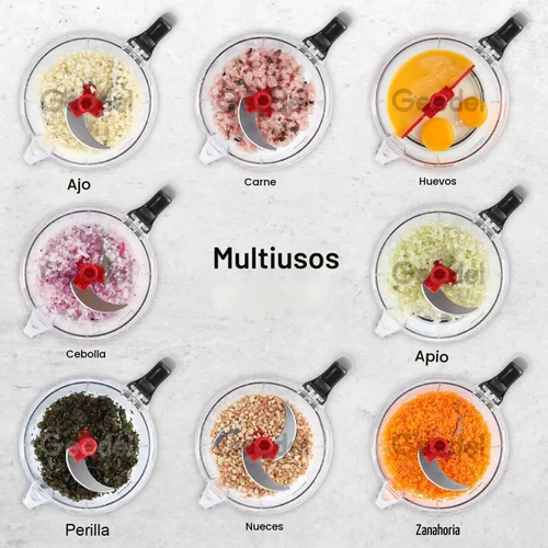 Vista 5 de Geedel Picadora manual de alimentos, procesador manual rápido de verduras, fácil de limpiar, batidora giratoria para cebolla, ajo, ensalada, salsa