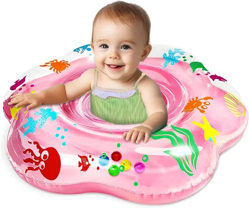 Vista 8 de 25.6" Inflatable Baby Pool Float for 6-36 Months Double Air Anti-Flip Safety Baby Swimming Float Toddler Swim Trainer Water Toys, Infant Swim