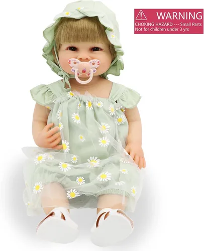 Vista 4 de Muñecas realistas de bebé Reborn Girl de 22 pulgadas, muñeca de bebé recién nacida de cuerpo completo de silicona realista, con accesorios, juguete