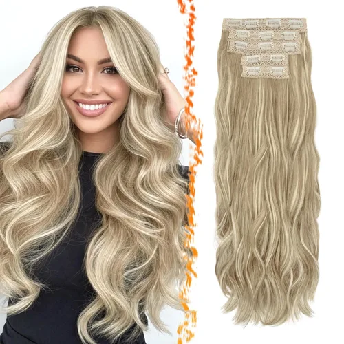 Vista 28 de BARSDAR 24 Inch Synthetic Layered Loose Wavy Black Clip in Hair Extensions