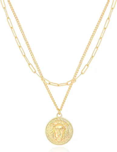 Vista 35 de Aobei Pearl Collar chapado en oro de 18 quilates con dije de cruz de corazón, corazón, estrella, león, mal de ojo, amor, medallón, clip de papel