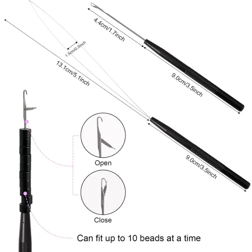 Vista 5 de NEWISHTOOL Kit de micro enlaces para extensiones de cabello, pinzas para extensiones de cabello para cuentas, herramienta de gancho y aguja de bucle