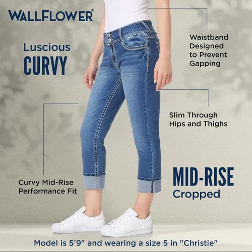 Vista 7 de WallFlower Vaqueros Luscious Curvy de 23.5” de cintura media para mujer, jeans de mezclilla Insta Stretch para juniors Albahaca