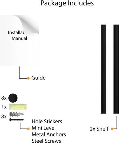 Vista 6 de Wallniture Denver - Juego de 2 repisas para fotos de 60 pulgadas para decoración de sala de estar, estantes flotantes largos negros para comedor