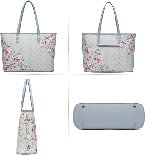Vista 5 de ER.Roulour Bolso de hombro floral para mujer, bolso cruzado elegante con asa superior, bolso hobo con correa ancha (azul), Azul