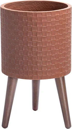 Vista 16 de D'vine Dev Maceta Elegante con Patrón de Azulejos Geométricos Modernos de 12 Pulgadas con Soporte, Portamacetas Decorativo para Interiores