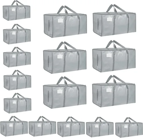 Vista 25 de Paquete de 4 bolsas de mudanza extra grandes y resistentes, bolsas de almacenamiento impermeables con asas y cremalleras, plegables para dormitorio