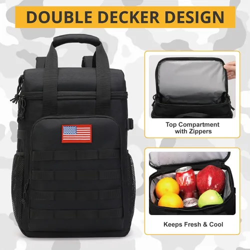 Vista 6 de Mochila térmica táctica, mochila de almuerzo para hombres y adultos, para trabajo con asa, mochila térmica suave aislada, impermeable, a prueba