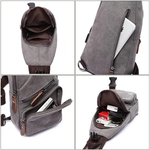 Vista 4 de Bolsa bandolera de lona, mochila cruzada, mochila de hombro casual para hombres y mujeres, actividades al aire libre, ciclismo, senderismo, viajes