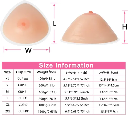 Vista 6 de Vollence Formas de pecho de silicona triangular, autoadhesivas, tetas falsas, mastectomía, prótesis, brasier cruzado