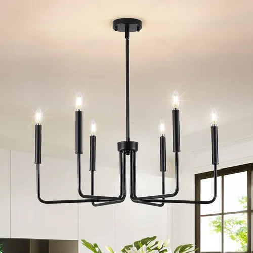Vista 10 de Candelabro de oro cepillado para comedor, 6 luces de comedor, lámparas colgantes de estilo moderno industrial, dormitorios, vestíbulos, pasillos