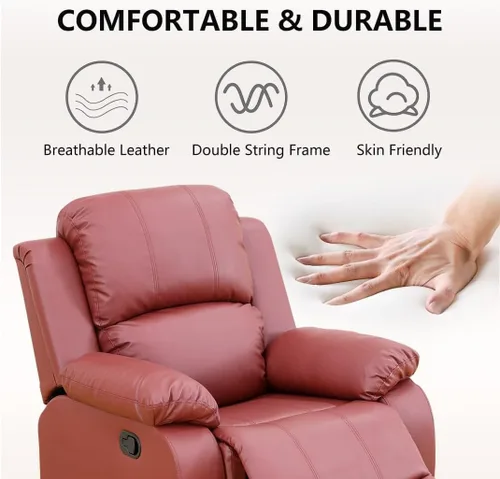 Vista 6 de Juego de sala de Estar reclinable de 3 piezas, juego de sofá reclinable Manual para conjunto de muebles de sala de Estar, con consola de Rojo