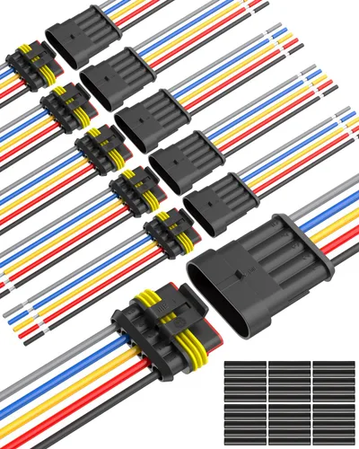 Vista 8 de NAOEVO Conector de 2 pines impermeable, conectores de 2 cables calibre 16 AWG, conectores eléctricos automotrices macho y hembra Way con tubo