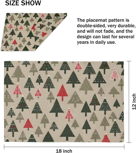 Vista 4 de Juego de 4 manteles individuales modernos con diseño de árbol de Navidad, lavables, impermeables, para decoración de mesa de comedor, 18 x 12