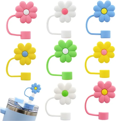 Vista 10 de Tapa de pajita de silicona con flores para vaso Stanley, 10 mm 0.4 pulgadas, tapas reutilizables para regalo de decoración de fiesta