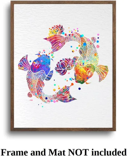 Vista 7 de Dignovel Studios 8X10 sin marco Koi Fish Lotus Meditación Yin Yang Yoga Japonés Acuarela Póster Inspirador Inauguración de la Casa Oficina