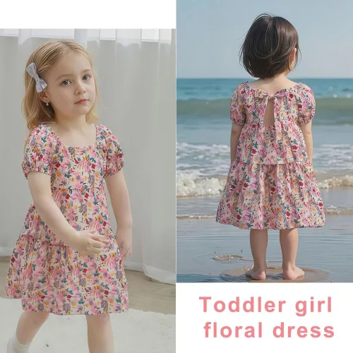 Vista 5 de Zanie Kids Vestidos de Pascua para niñas, vestido de verano para niñas, ropa de juego, trajes de fotos familiares