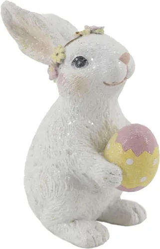 Vista 3 de Windy Hill Collection Polyresin Glitter White Easter Rabbit Bunny Ocultar Huevo Rosa y Amarillo Figura Decoración Primavera Decoración 433301