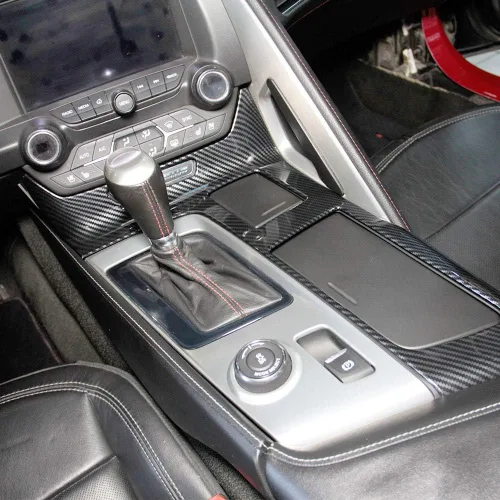 Vista 3 de Panel de engranajes de control de aspecto de fibra de carbono cubierta protectora moldura accesorios para Chevrolet Corvette C7 2014 2015 2016 2017