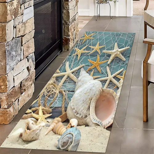 Vista 21 de Alfombra de pasillo larga con diseño de tortuga de acuarela, 2 x 6 pies, alfombra de camino de tortuga azul agua de mar para pasillos, alfombra