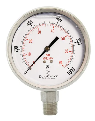 Vista 8 de Medidor de presión de acero inoxidable lleno de aceite de 4" - 1/2" NPT montaje inferior 30 PSI