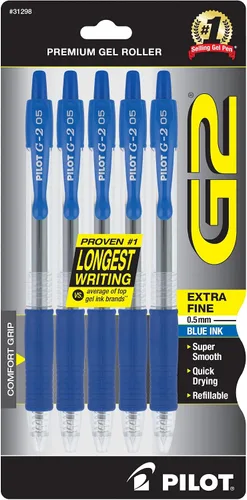 Vista 9 de Bolígrafos Pilot G2 Premium de Gel, punta extra fina de 0.5 mm, bolígrafos de gel negros, paquete de 5 - Ideal para la escuela, escritura en diarios
