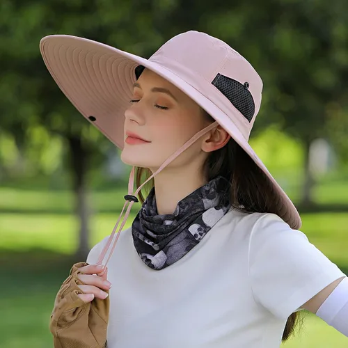 Vista 6 de Peicees Sombrero de sol de ala ancha para mujer, UPF50+, impermeable, para pesca, senderismo, camping, jardinería