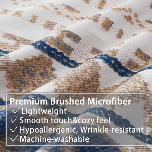 Vista 3 de Vaulia Funda de edredón de microfibra tamaño King, 3 piezas de ropa de cama con patrón geométrico de rayas beige para todas las estaciones con 1
